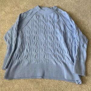 Aerie Women's Soft Blue Cable Knit Crewneck Sweater